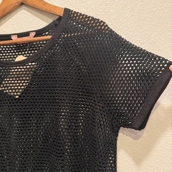 SJS Black Mesh Net Top XL Y2K Fishnet Tee Streetwear Goth Festival - Picture 7 of 10